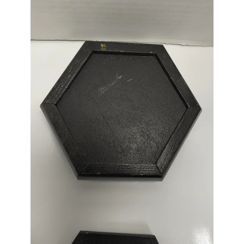 Vintage Black Wood Box Signed Hand Painted Flower Design ~ Jewelry Trinket Gift